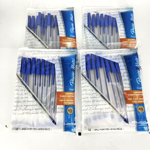 Paper Mate Other - Paper Mate Eagle Ball Point Pens Blue Ink Stick 1.2mm Medium 12 Ct Capped Lot 4